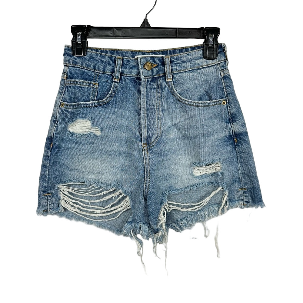 Zara Light Blue High Rise Ripped Jean Shorts Size 2